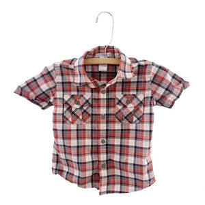Janie and Jack Plaid Short Sleeve Button Up Shirt Fall Orange